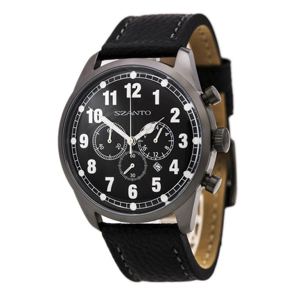 Szanto 2001 Men's 2000 Series Chronograph Gunmetal IP Steel Black Leather ,