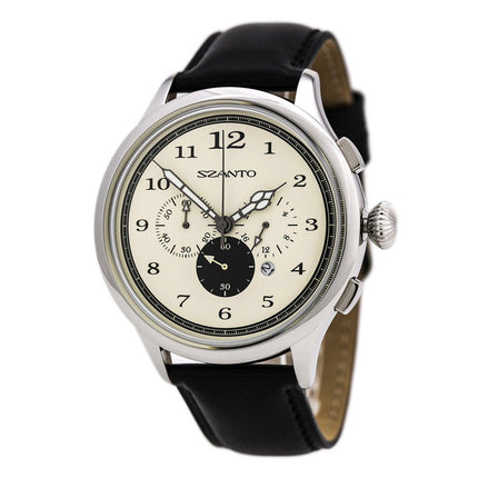 Szanto 2402 Unisex 2400 Series Black Leather Strap Quartz Beige Dial ,