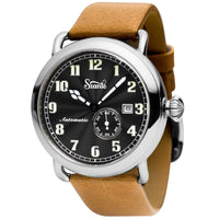 Szanto Men's Automatic Watch - Officer Classic Round Black Dial Tan Strap | SZ 6302E ,