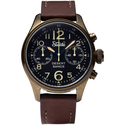 Szanto Men's Chronograph Watch - Desert Sands Antique Gold Case Brown Strap | SZ 4552 ,