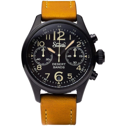 Szanto Men's Chronograph Watch - Desert Sands Black Dial Tan Leather Strap | SZ 4551 ,