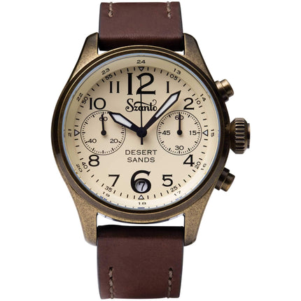 Szanto Men's Chronograph Watch - Desert Sands Ivory Dial Antique Gold Case | SZ 4553 ,