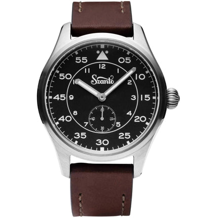 Szanto Men's Quartz Watch - Heritage Aviator Black Dial Brown Leather Strap | SZ 2754 ,