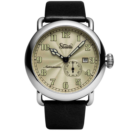 Szanto Men's Watch - Officer Classic Round Ivory Dial Black Leather Strap | SZ 6305E ,