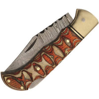 SZCO Folding Knife - Clip Point Blade Brown and Grey Sculpted Wood Handle | DM-1285 ,