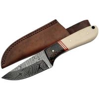 SZCO Knife - White Smooth Bone Handle Damascus Steel Blade Full Tang | SZDM-1088 ,