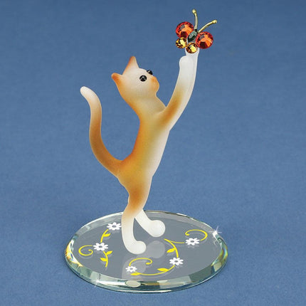 Tabby Cat and Butterfly Glass Figurine ,