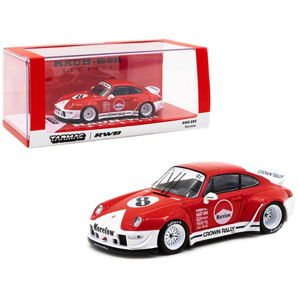 Tarmac Works 1/43 Diecast Model Car - Porsche RWB 993 #8 Morelow Red and White ,