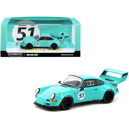 Tarmac Works 1/43 Model Car - RWB Backdate #51 Turquoise Blue Rauh-Welt Begriff ,