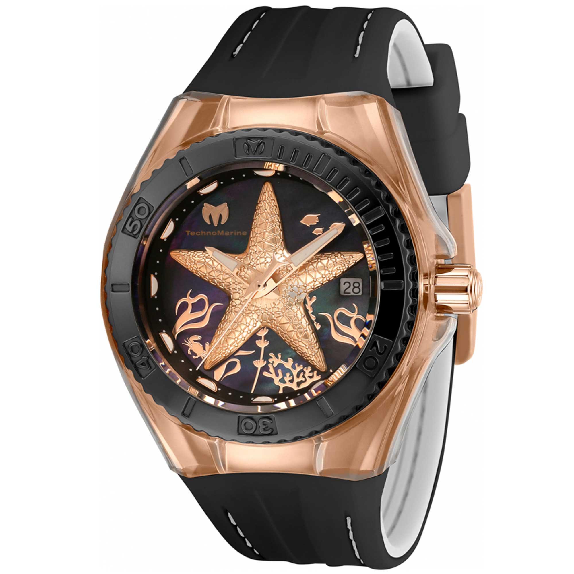 Technomarine Rose Gold Crystal Bezel Brown Leather Strap Watch Amazon.com: Technomarine TM-118109 Cruise Pave Unisex 45mm  main image 2