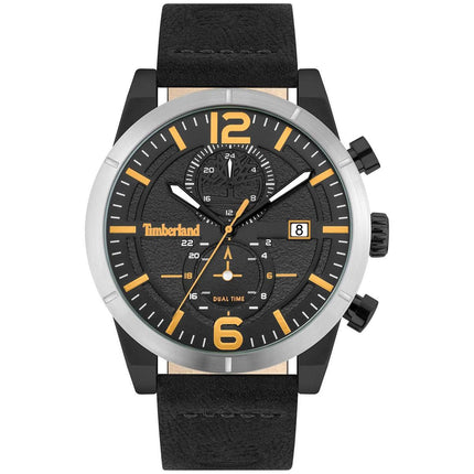 Timberland Men's Watch - Dual Time and Date Black Dial Leather Strap | TDWGF2090102 ,