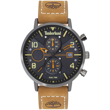 Timberland Men's Watch - Dual Time and Date Black Dial Leather Strap | TDWGF2091503 ,