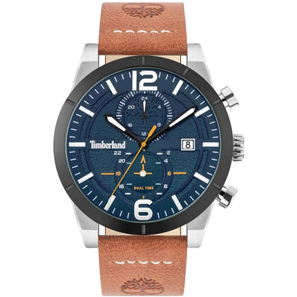 Timberland Men's Watch - Dual Time and Date Blue Dial Leather Strap | TDWGF2090103 ,