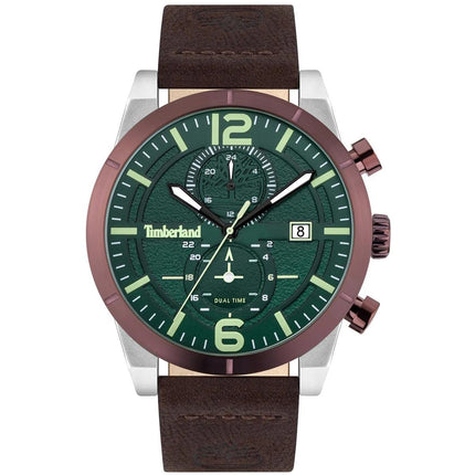 Timberland Men's Watch - Dual Time and Date Green Dial Leather Strap | TDWGF2090101 ,