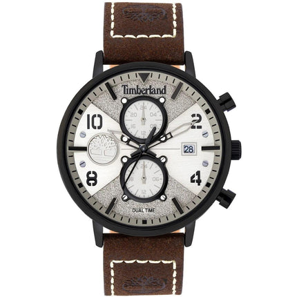 Timberland Men's Watch - Dual Time and Date Silver Dial Leather Strap | TDWGF2091502 ,