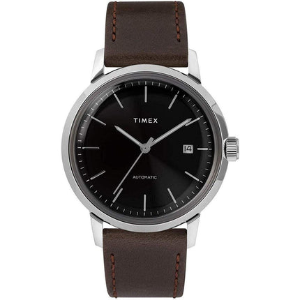 Timex Men's Automatic Watch - Marlin Black Dial Brown Leather Strap | TW2T23000ZV ,