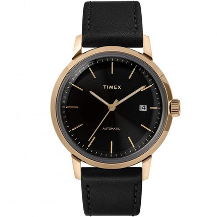 Timex Men's Automatic Watch - Marlin Black Dial Leather Strap | TW2T22800ZV ,
