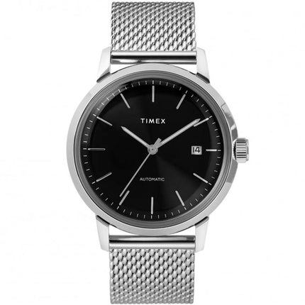 Timex Men's Automatic Watch - Marlin Black Dial Silver Mesh Bracelet | TW2T22900ZV ,