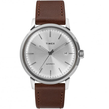 Timex Men's Automatic Watch - Marlin Silver Dial Leather Strap | TW2T22700ZV ,