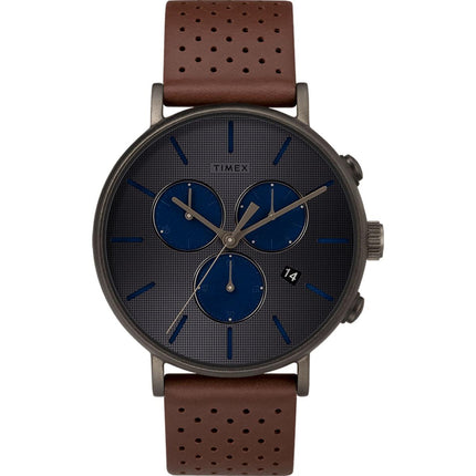 Timex Men's Chrono Watch - Fairfield Supernova Grey Dial Leather Strap | TW2R80000 ,