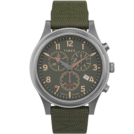 Timex Men's Chronograph Watch - Allied Green Dial Grey Fabric Strap | TW2T75800VQ ,