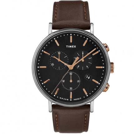 Timex Men's Chronograph Watch - Fairfield Black Dial Brown Strap | TW2T11500VQ ,