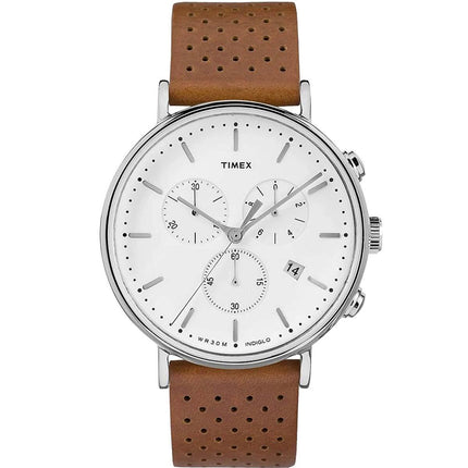 Timex Men's Chronograph Watch - Fairfield White Dial Tan Strap | TW2R26700VQ ,