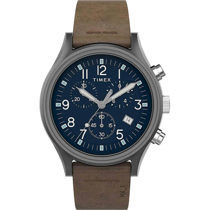 Timex Men's Chronograph Watch - MK1 Blue Dial Brown Strap | TW2T68000VQ ,