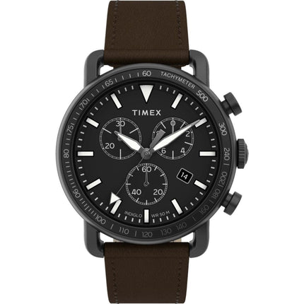 Timex Men's Chronograph Watch - Port Black Dial Leather Strap | TW2U02100VQ ,