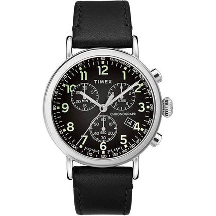Timex Men's Chronograph Watch - Standard Black Dial Leather Strap | TW2T21100VQ ,