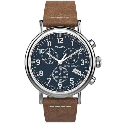 Timex Men's Chronograph Watch - Standard Blue Dial Tan Leather Strap | TW2T68900VQ ,