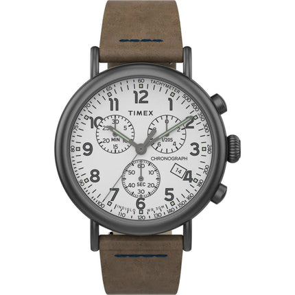 Timex Men's Chronograph Watch - Standard White Dial Brown Strap | TW2T69000VQ ,