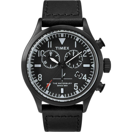Timex Men's Chronograph Watch - Waterbury Black Leather Strap | TW2R12700VQ ,