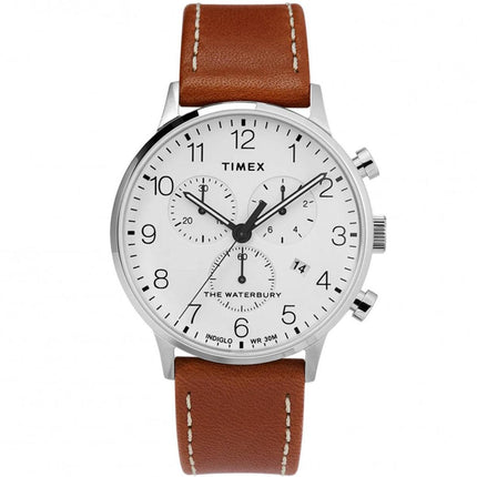 Timex Men's Chronograph Watch - Waterbury Brown Leather Strap | TW2T28000VQ ,