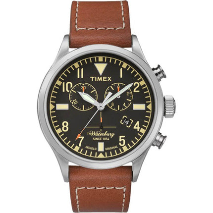 Timex Men's Chronograph Watch - Waterbury Quartz Brown Leather Strap | TW2P84300VQ ,