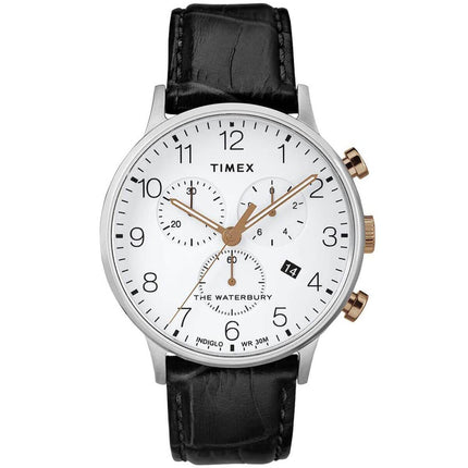 Timex Men's Chronograph Watch - Waterbury White Dial Black Strap | TW2R71700VQ ,