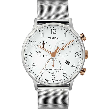 Timex Men's Chronograph Watch - Waterbury White Dial Mesh Bracelet | TW2T36700VQ ,