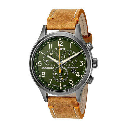 Timex Men's Leather Strap Watch - Expedition Scout Chrono Green Dial | TW4B04400JV ,