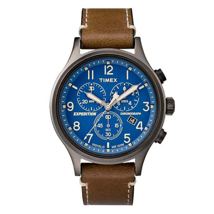 Timex Men's Leather Strap Watch - Expedition Scout Chronograph Blue Dial | TW4B09000JV ,
