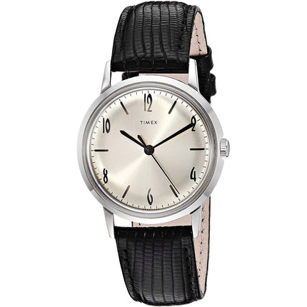 Timex Men's Mechanical Watch - Marlin Silver Dial Black Leather Strap | TW2R47900ZV ,