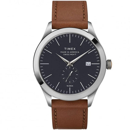 Timex Men's Quartz Watch - American Documents Blue Dial Leather Strap | TW2R82900US ,