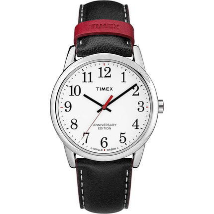 Timex Men's Quartz Watch - Easy Reader White Dial Black Leather Strap | TW2R40000 ,