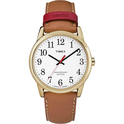 Timex Men's Quartz Watch - Easy Reader White Dial Brown Leather Strap | TW2R40100 ,