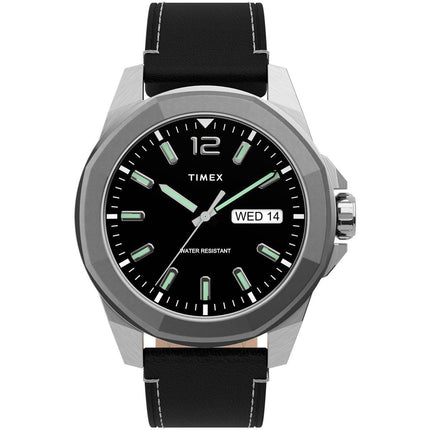 Timex Men's Quartz Watch - Essex Avenue Black Dial Leather Strap | TW2U14900VQ ,