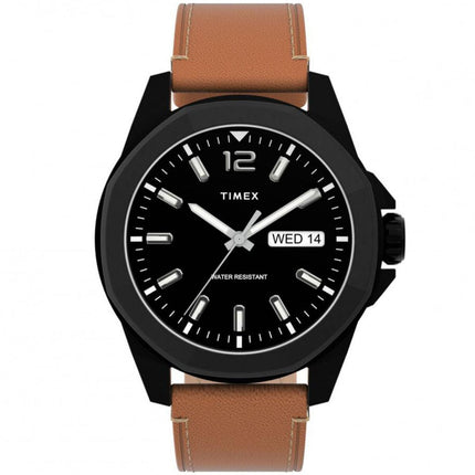 Timex Men's Quartz Watch - Essex Avenue Black Dial Leather Strap | TW2U15100VQ ,