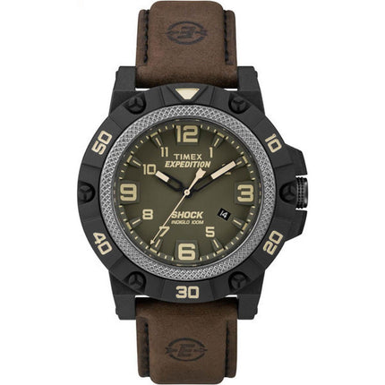 Timex Men's Quartz Watch - Expedition Green Dial Brown Leather Strap | TW4B01200 ,