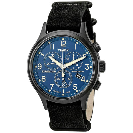 Timex Men's Quartz Watch - Expedition Scout Blue Dial Black Leather Strap | TW4B04200 ,