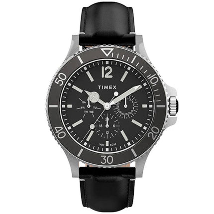 Timex Men's Quartz Watch - Harborside Black Dial Leather Strap | TW2U12900VQ ,