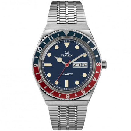 Timex Men's Quartz Watch - Q Timex Blue Dial Silver Steel Bracelet | TW2T80700ZV ,