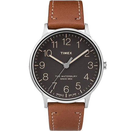Timex Men's Quartz Watch - Waterbury Black Dial Brown Leather Strap | TW2P95800VQ ,